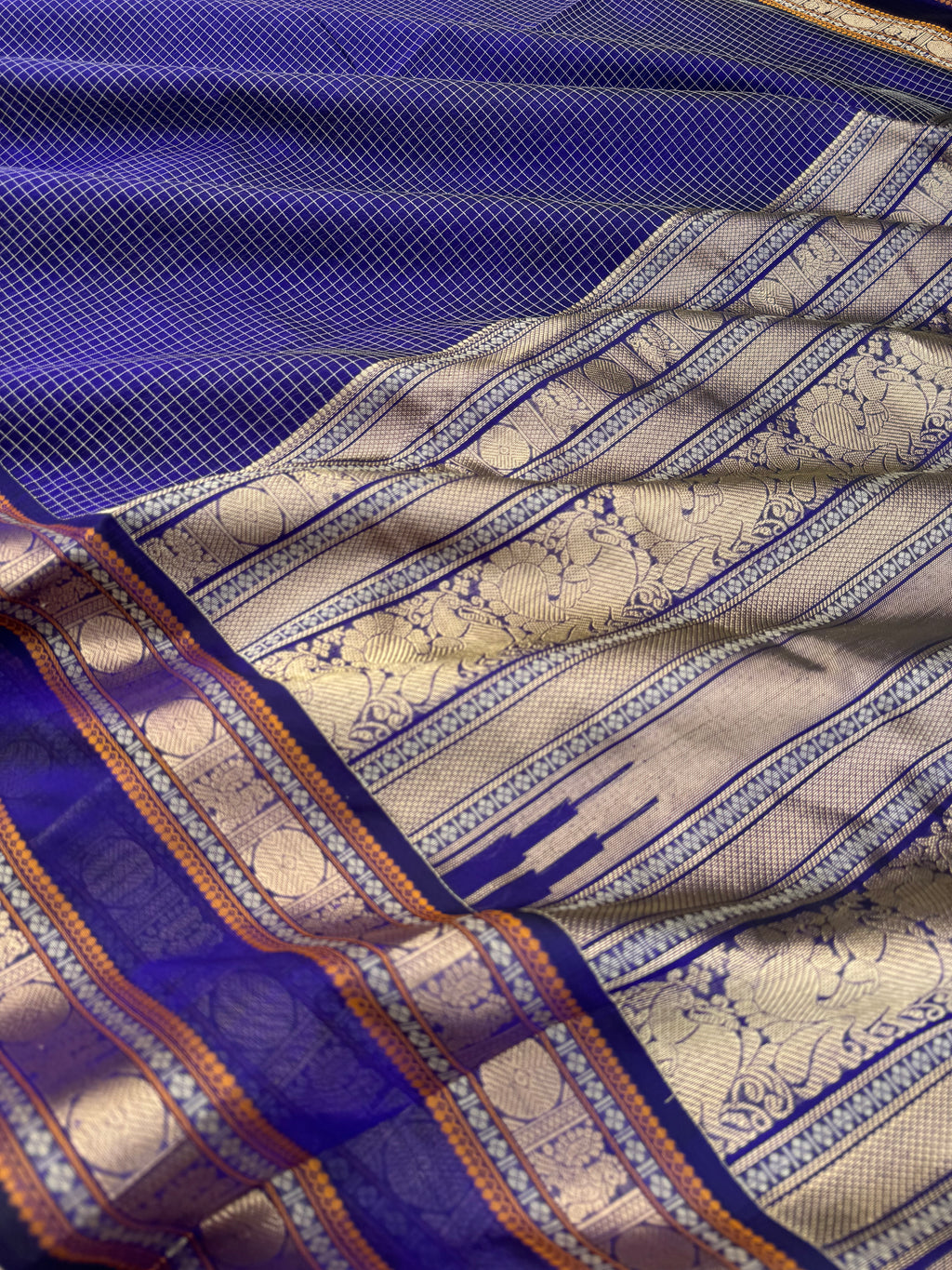 Zari Kissed Silk Cotton - deep dark ink blue podi kattam