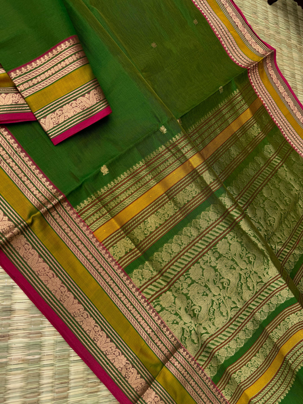Zari Kissed Silk Cotton - algae green