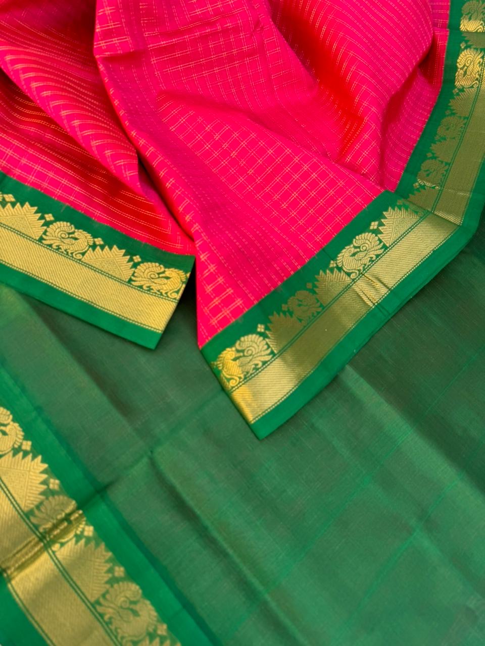 Korvai Silk Cottons -gorgeous rani pink zari kattam