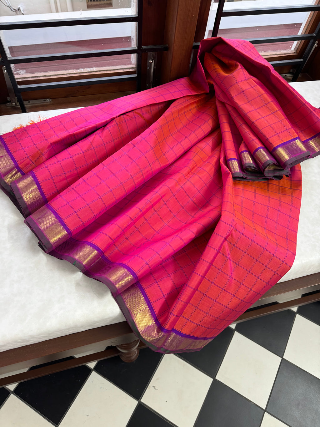 Adhyayam – The No Motifs Kanchivaram - a gorgeous orange short pink for people who love small borders