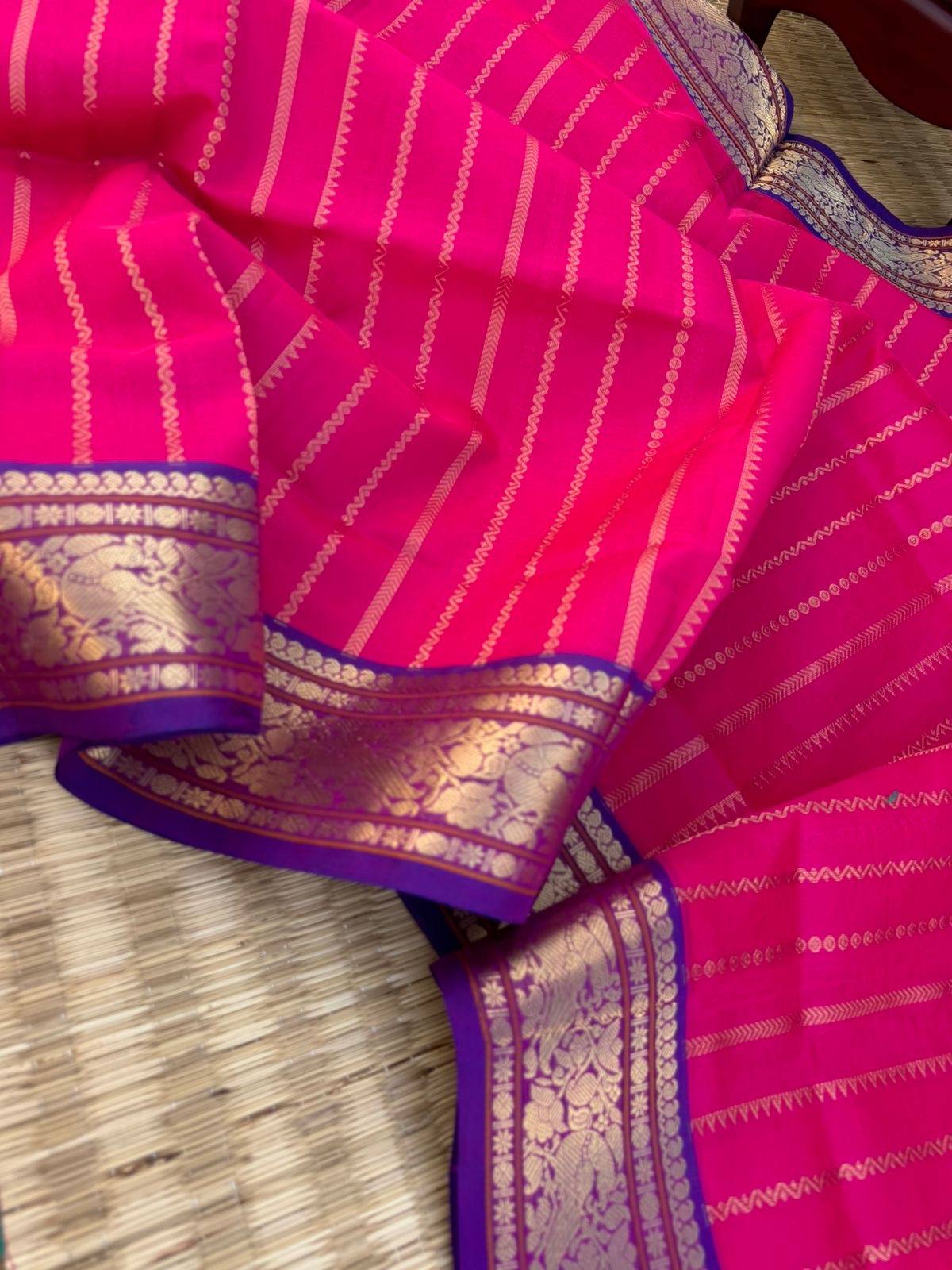 Zari Kissed Silk Cotton -rani pink and vertical veldhari