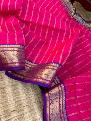 Zari Kissed Silk Cotton -rani pink and vertical veldhari