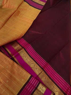 Vintage Ragas on Kanchivaram - honey rust must muthukattam buttas woven body with traditional moppula motifs woven borders