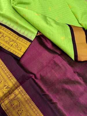 Korvai Silk Cotton - pista ice cream zari kattam buttas with coffee bean brown