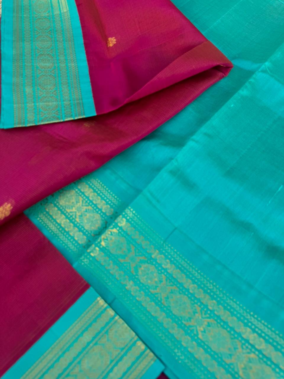 Korvai Silk Cottons - majenta and aqua