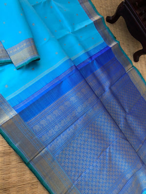 Solid Kanchivarams - the shades of sky blues is gorgeous