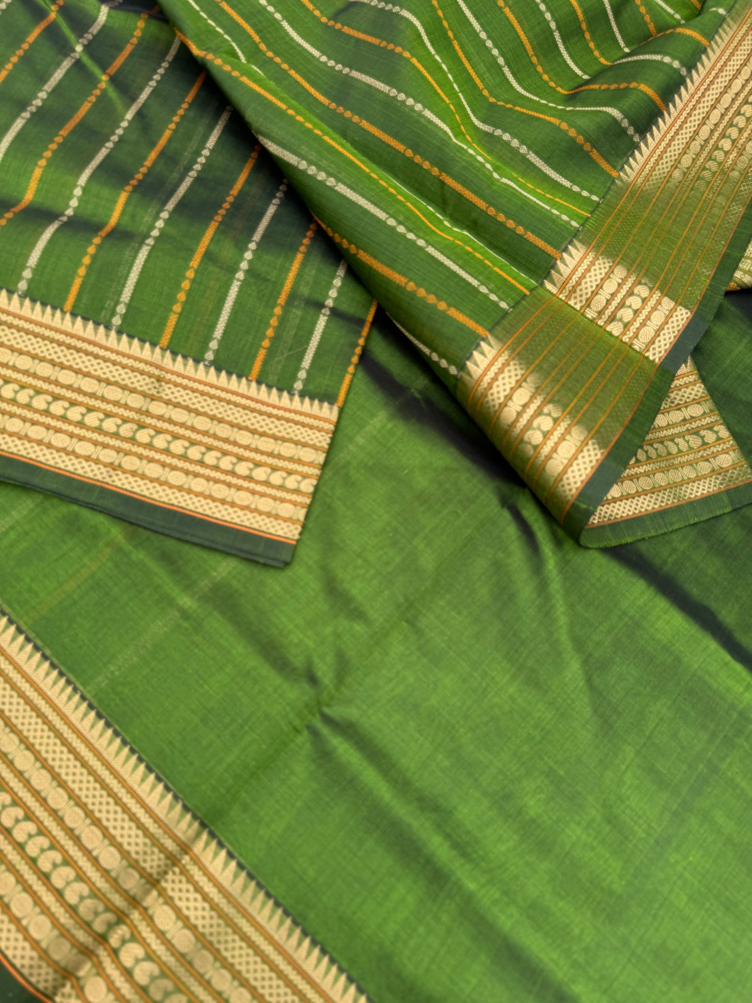 Woven Motifs Silk Cotton - a olive green vertical veldhari