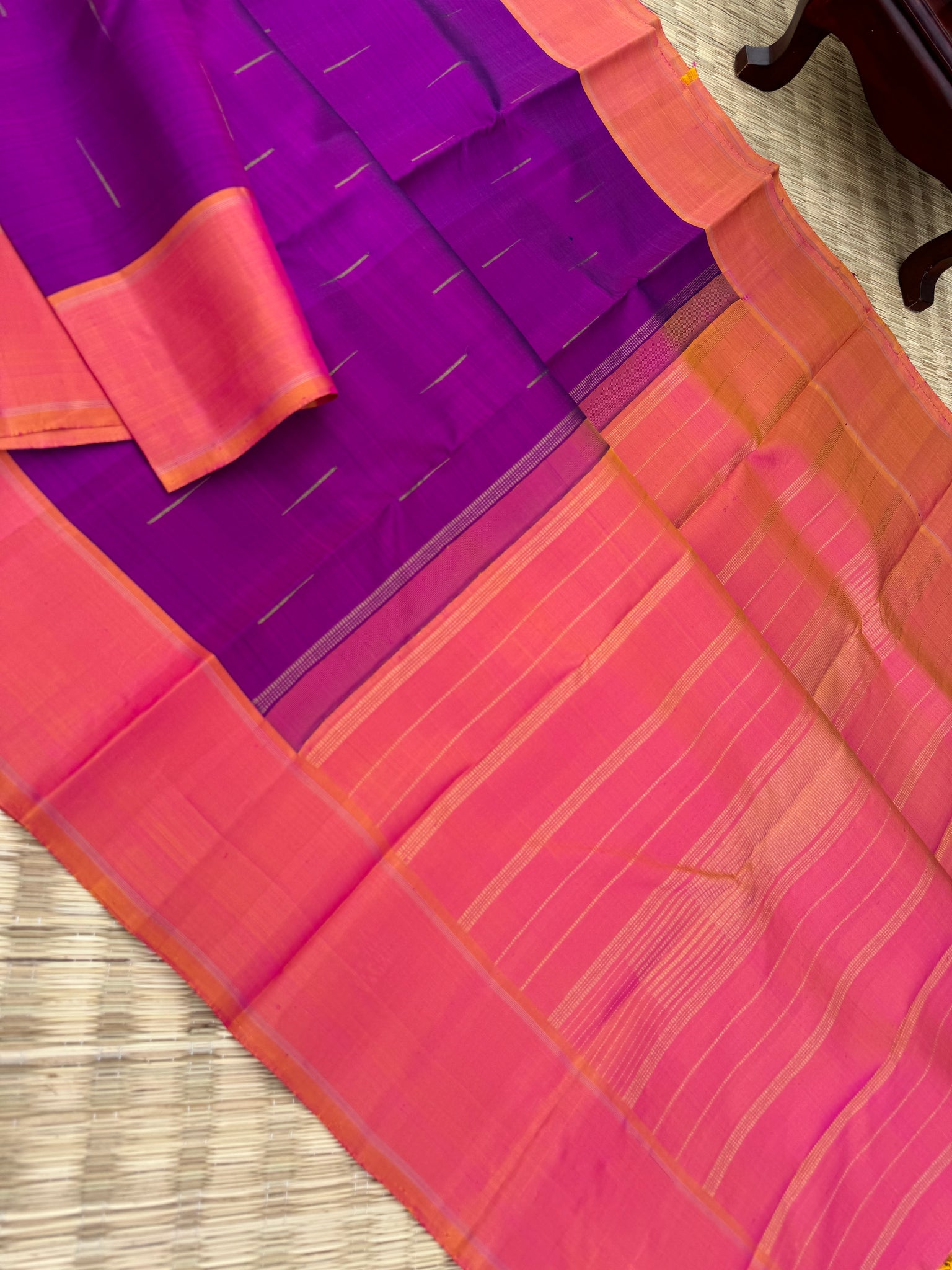 Diwali Edits - Kanchivaram For All Occasions - stunning purple and peach rain drops woven buttas
