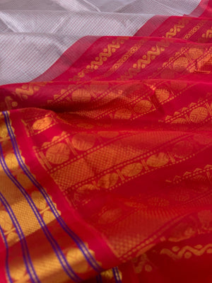 Korvai Silk Cotton - a tone of grey and red podi kattam