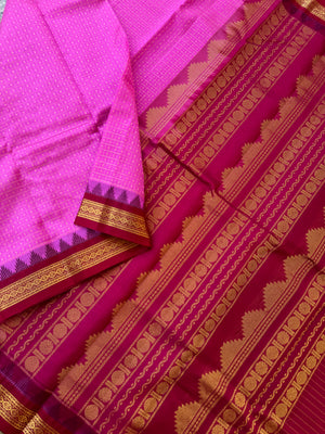 Korvai Silk Cotton - rose pink and aaraku lakshadeepam