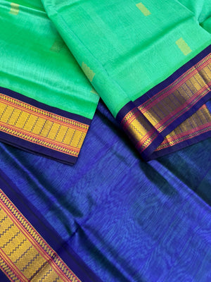 Korvai Silk Cottons -aqua blue on dark bue