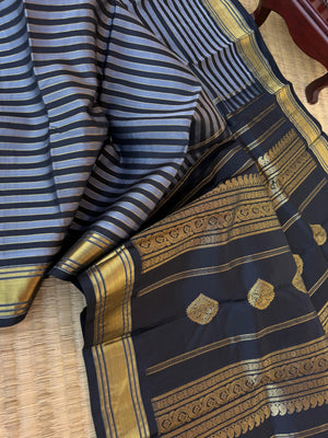 Vari - Stripes woven Kanchivaram | Grey and black