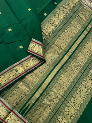 Zari Touched Mangalavastaram - meenakshi green with horse borders