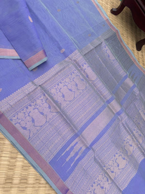 Zari Kissed Silk Cotton - pastel pale lavender with ribbon borders