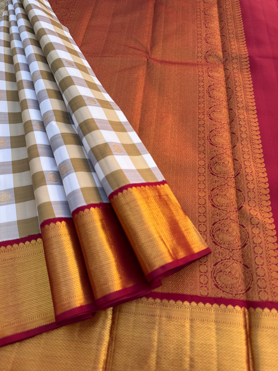 Vintage Ragas on Kanchivarams - beige cookie and off white kattam with ...