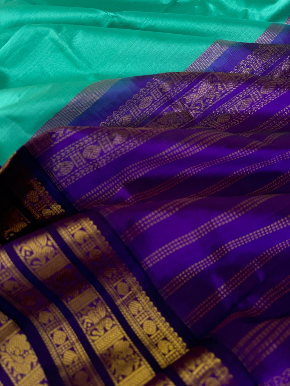 Korvai Silk Cotton - light teal and blue