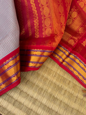 Korvai Silk Cotton - a tone of grey and red podi kattam