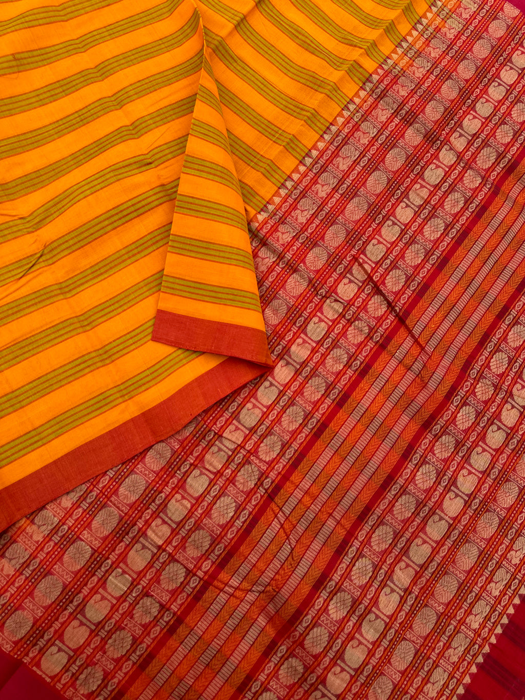 Mangalavastaram - mustard and red vaalapoo strips