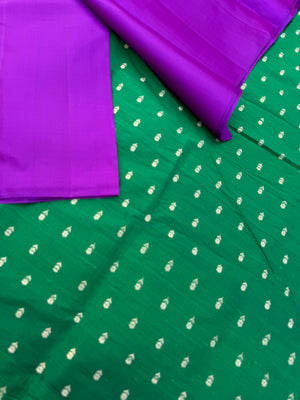 Niram - Celebrating of Full Plain Kanchivaram Silks Paired with Beautiful Blouses - stunning purple with bottle green raw silk blouse