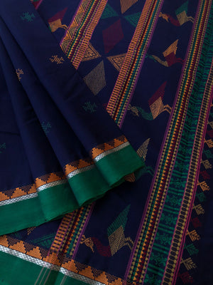 Woven Motifs Silk Cotton - deep navy blue Bomkai