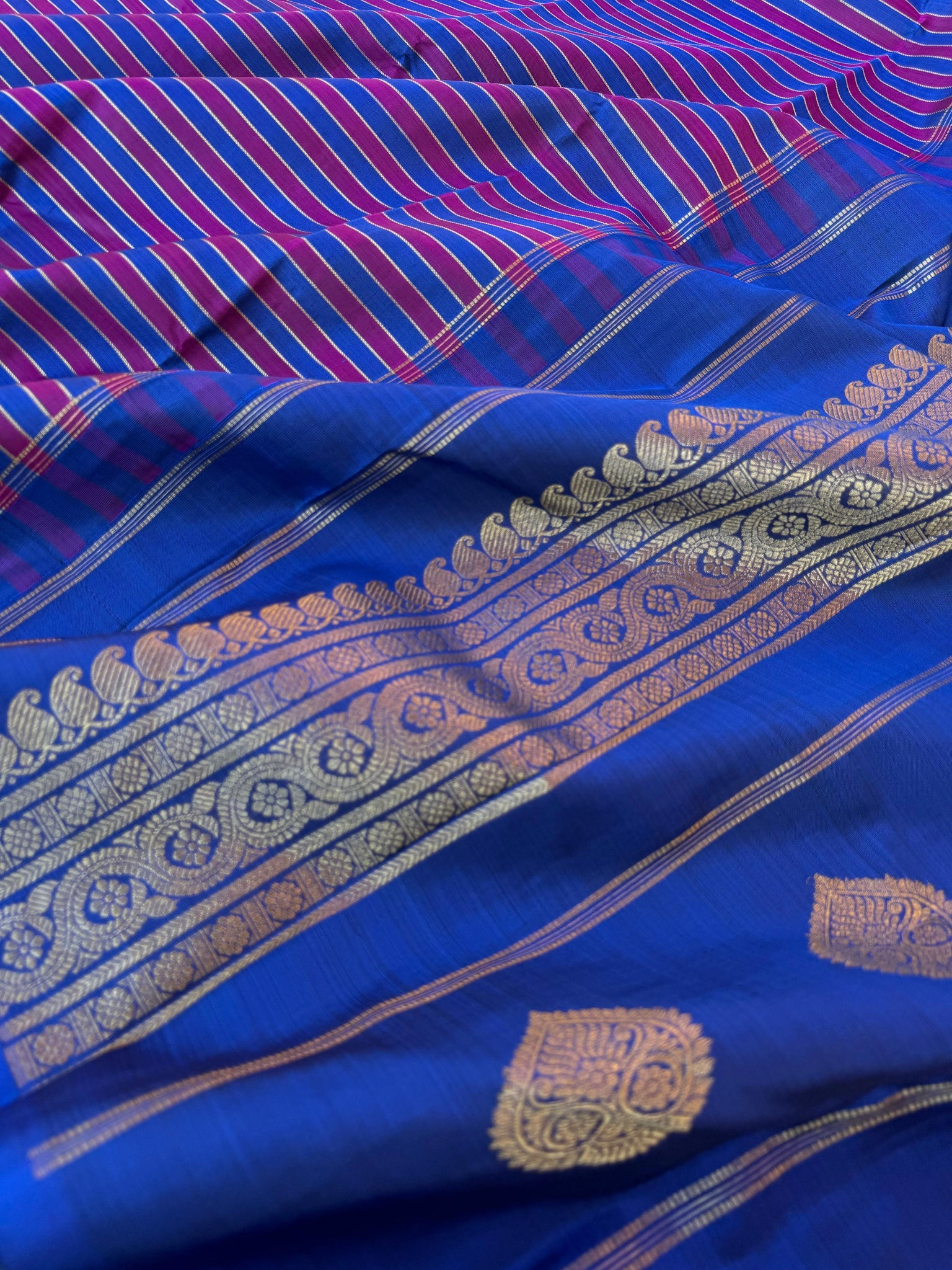 Vari - Stripes woven Kanchivaram | blue and majentha