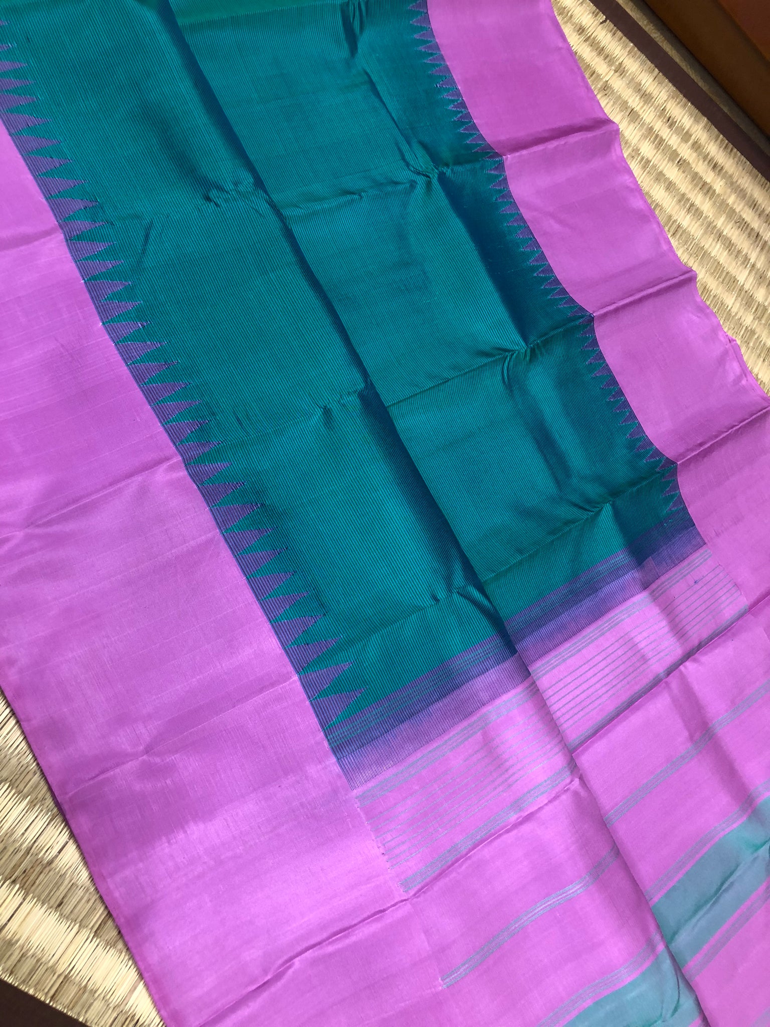 Diwaly Vibes on Korvai Kanchivaram - teal blue and bubble gum pink
