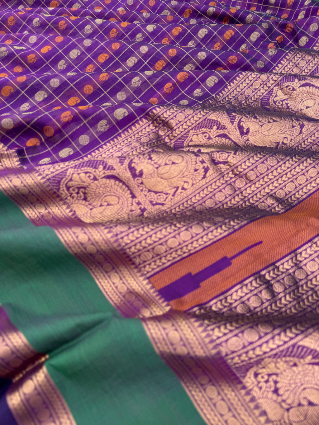 Woven Motifs Silk Cotton - a brinjal purple 1000 buttas