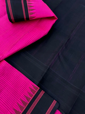 Signature Silk Cotton - pink and black podi kattam