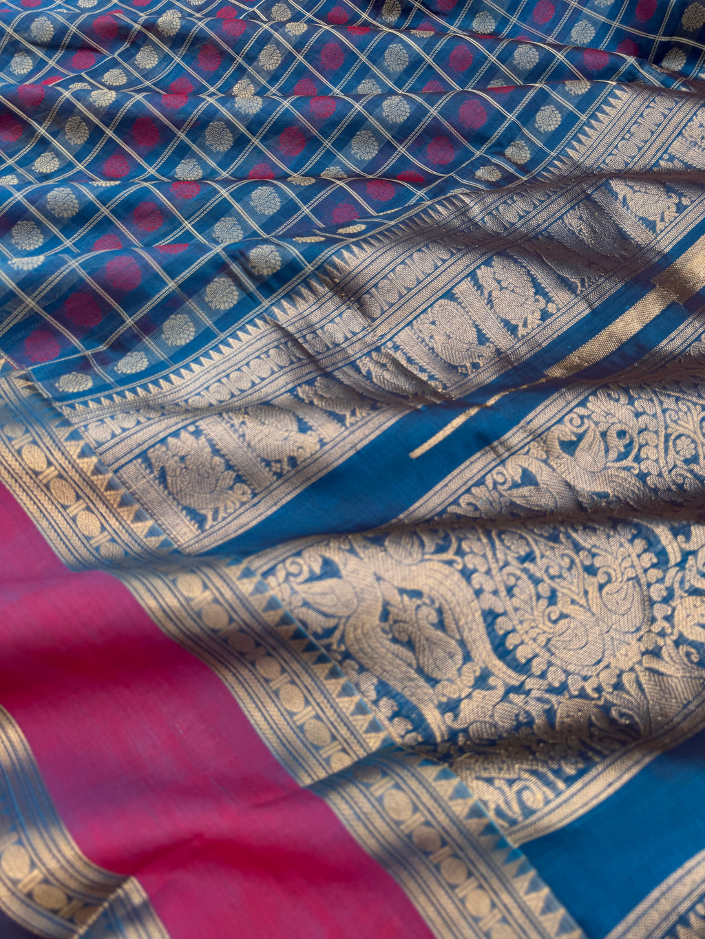 Woven Motifs Silk Cotton - a burnt blue 1000 buttas