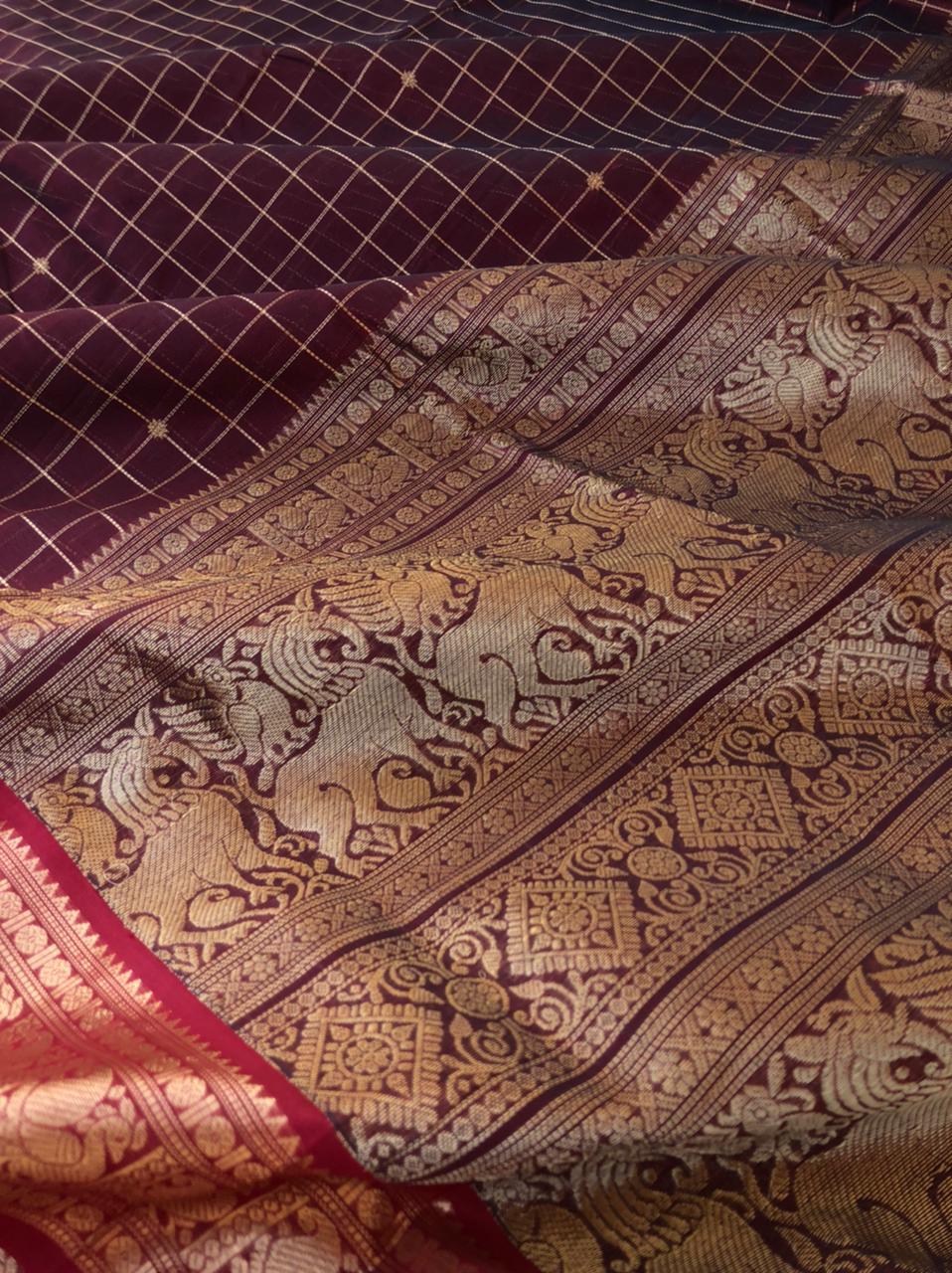 Zari Kissed Silk Cotton - deep dark aaraku muthukattam with buttas woven body with annapakshi woven borders