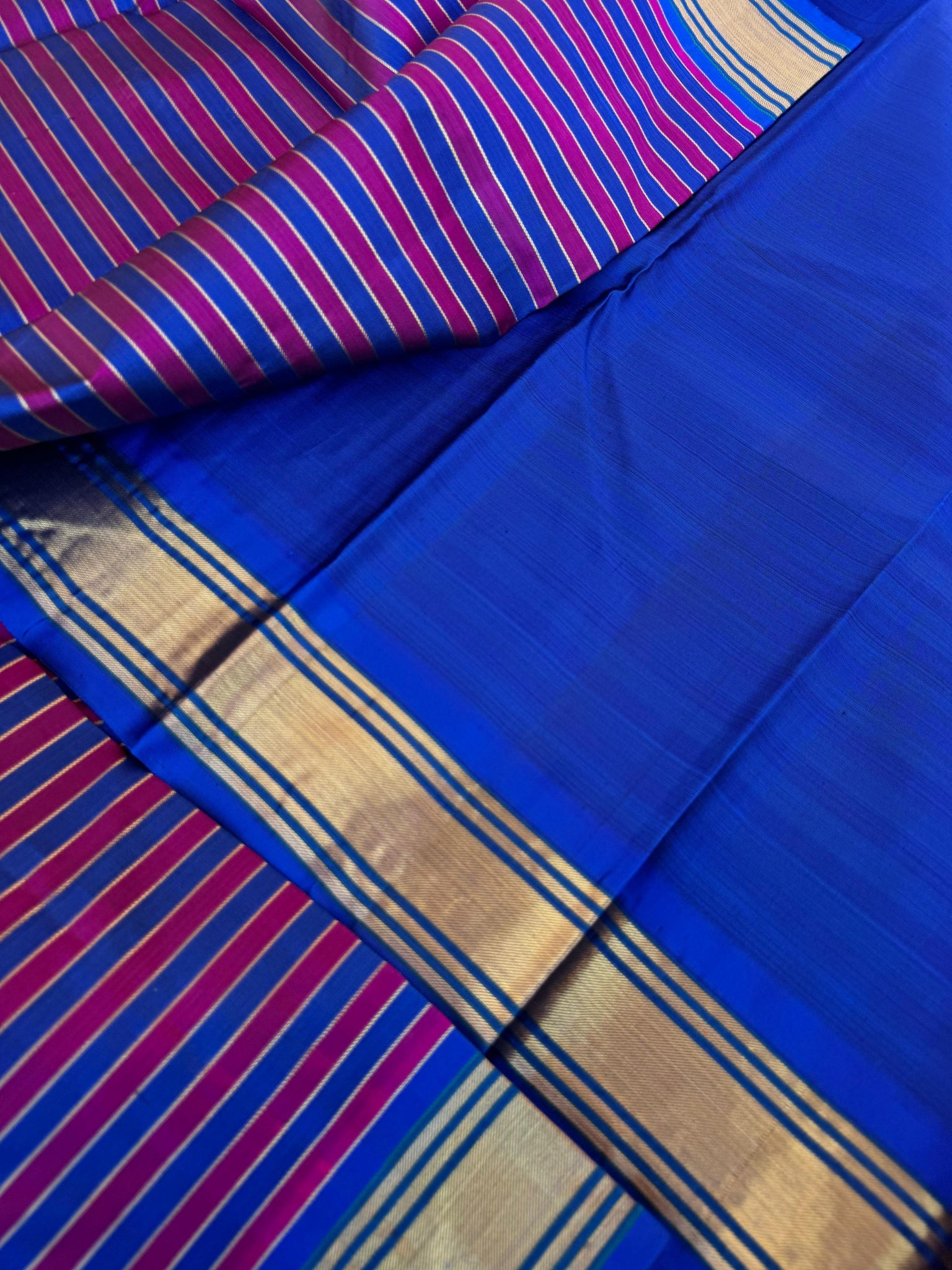 Vari - Stripes woven Kanchivaram | blue and majentha