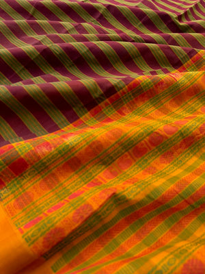 Mangalavastaram - maroon and algae green with contrast pallu and blouse