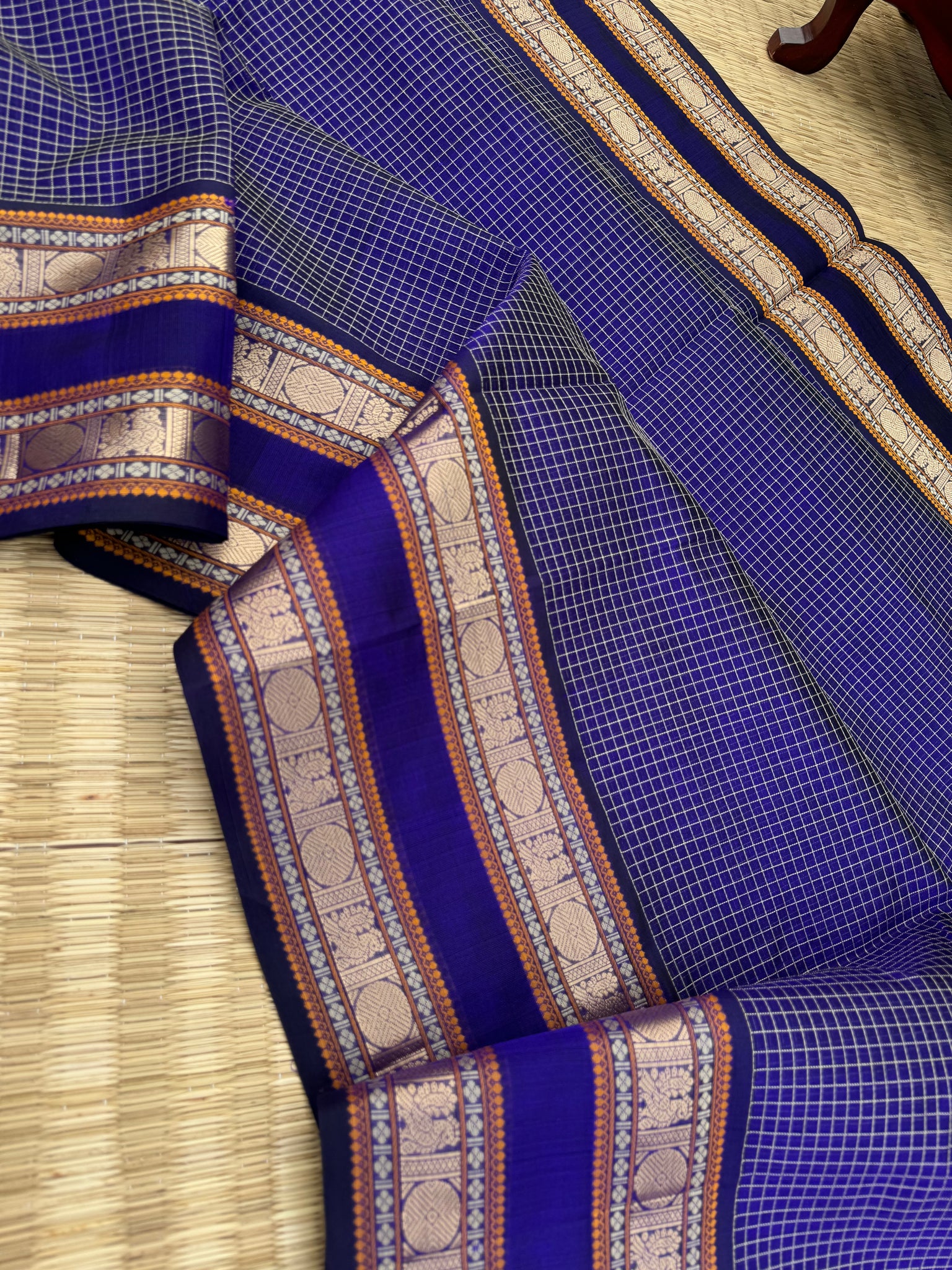 Zari Kissed Silk Cotton - deep dark ink blue podi kattam