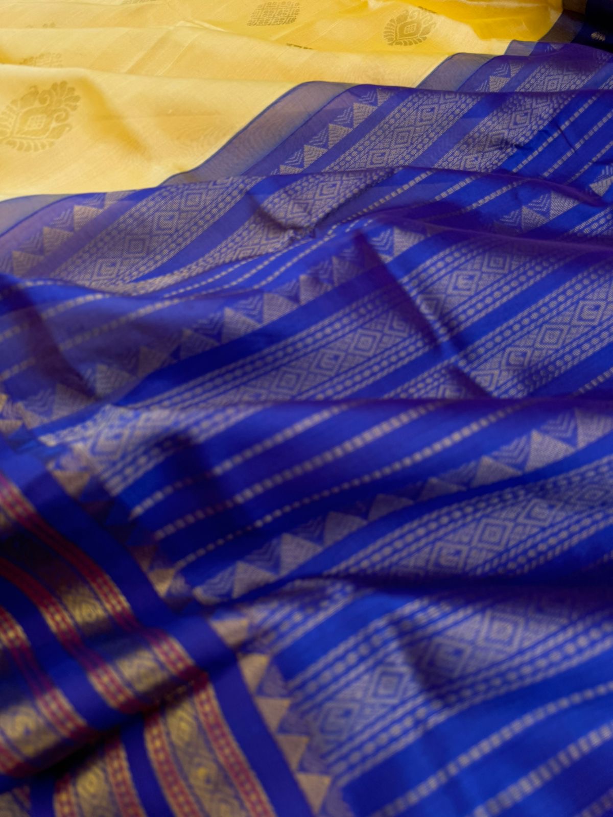 Korvai Silk Cottons - butterscotch yellow and royal blue