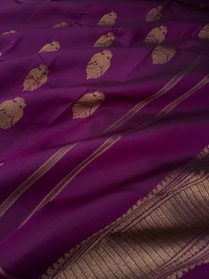 Mohaa - Beautiful Borderless Kanchivarams - deep purple irruthalai woven buttas with blouse buttas