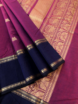 Mangalavastaram - Zari Touched - red short purple with retta pett woven borders with jodi killi woven buttas