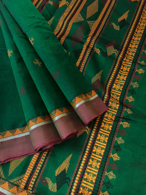 Woven Motifs Silk Cotton - deepest green Bomkai