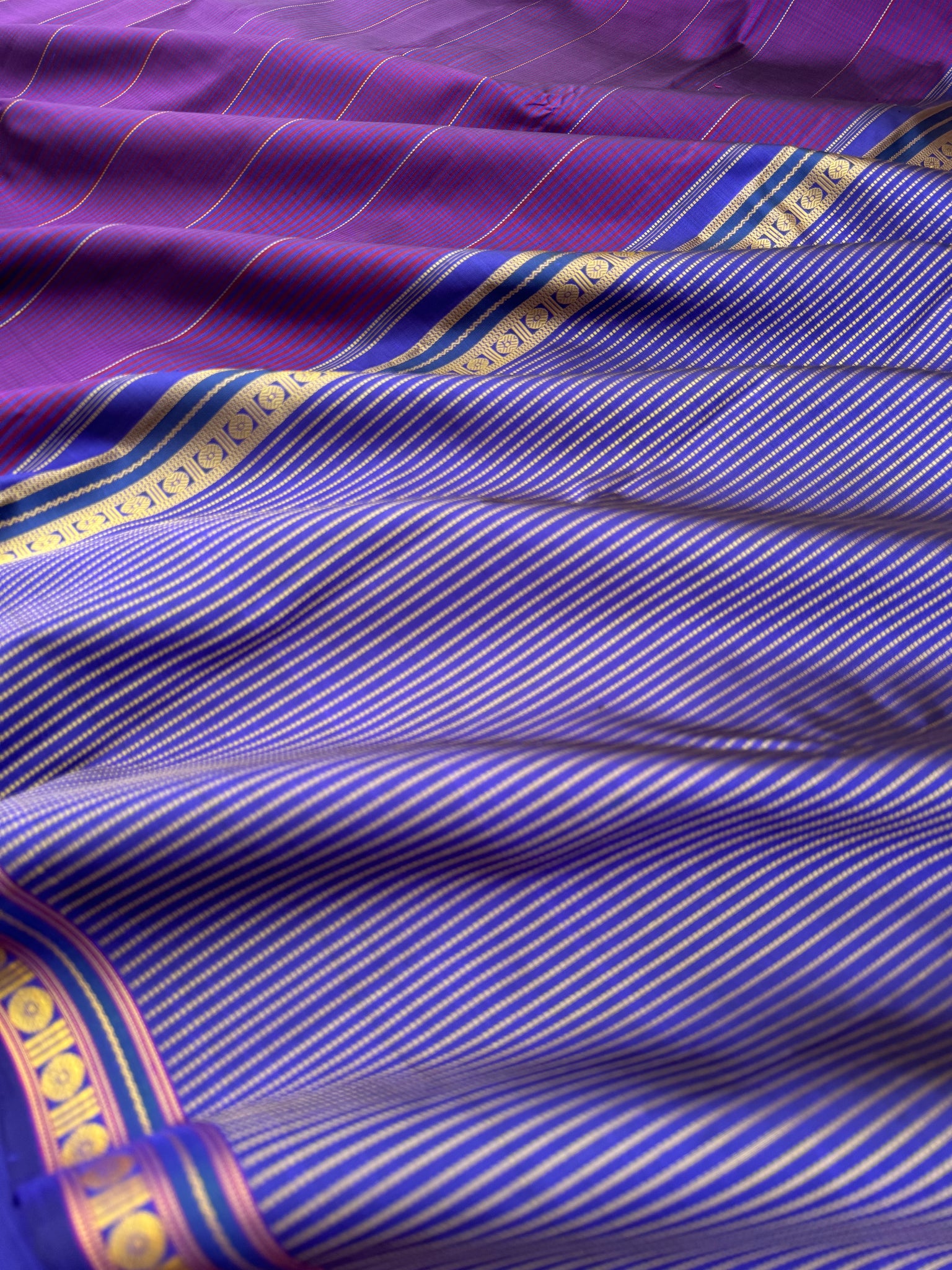 Leela - violet purple no zari small border kanchivaram with ink blue pallu and blouse