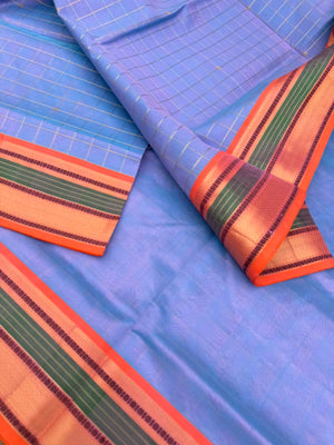 Zari Kissed Silk Cotton -a pastel dual tone blue muthukattam