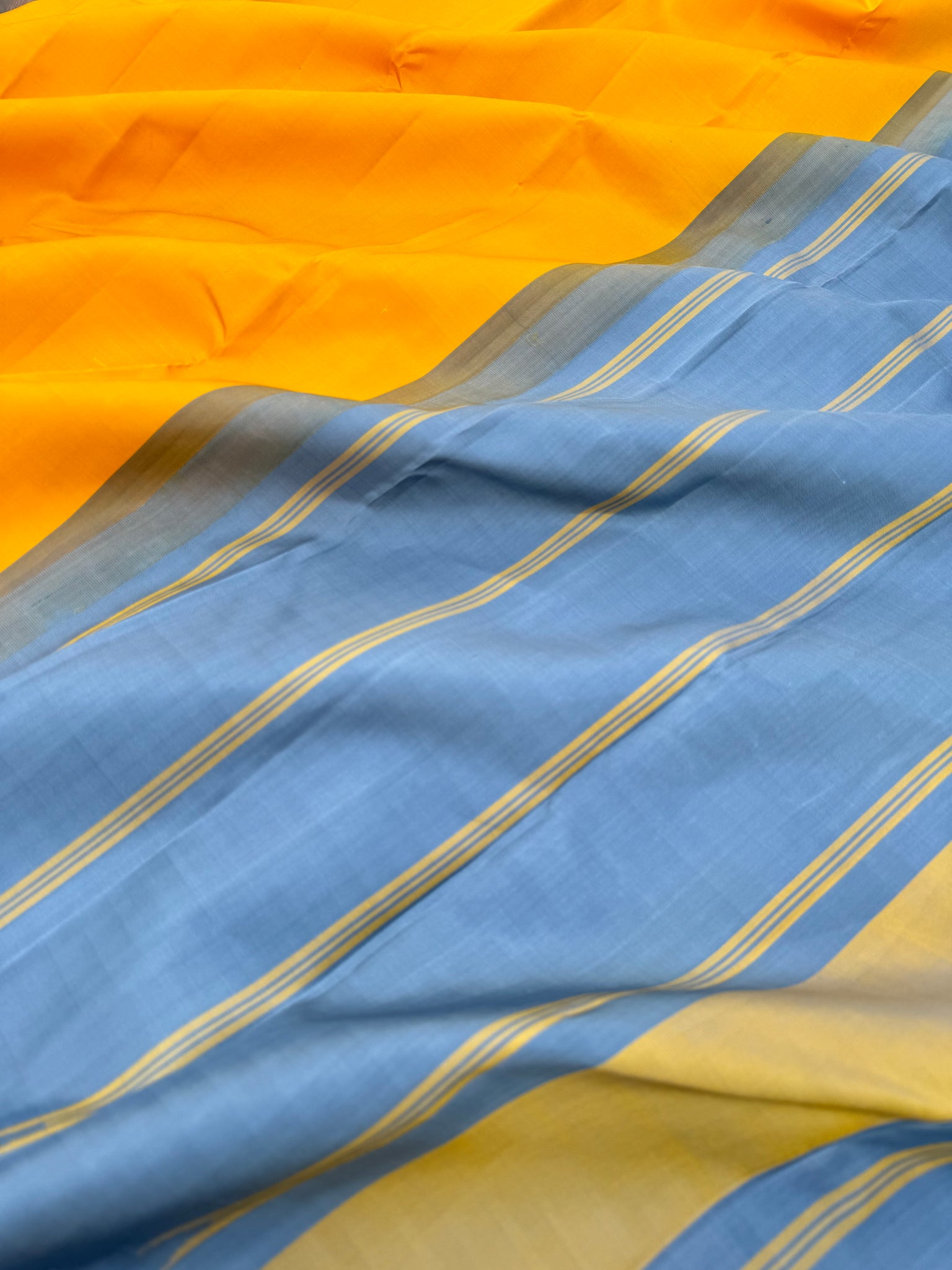 Ekatara - The Rarest Kai Korvai Kanchivarams - golden yellow and grey for people who love small korvai borders