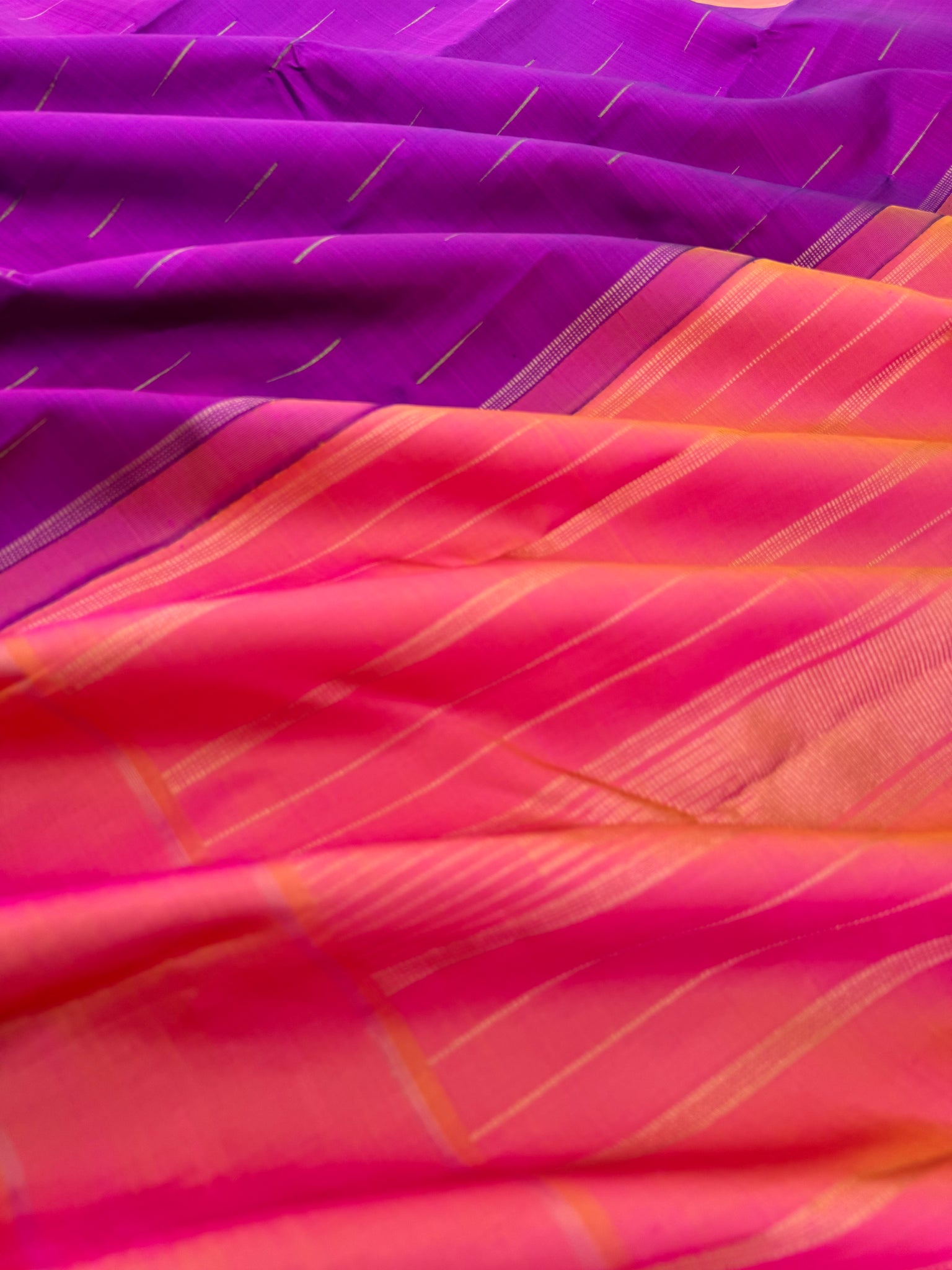 Diwali Edits - Kanchivaram For All Occasions - stunning purple and peach rain drops woven buttas