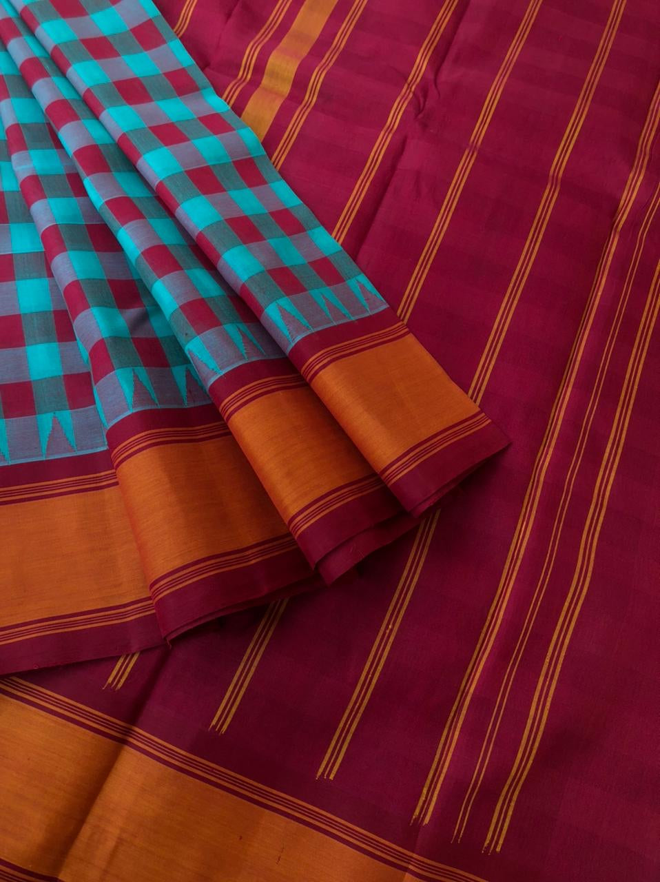 Signature Korvai Silk Cottons - unusual teal and aaraku chexs