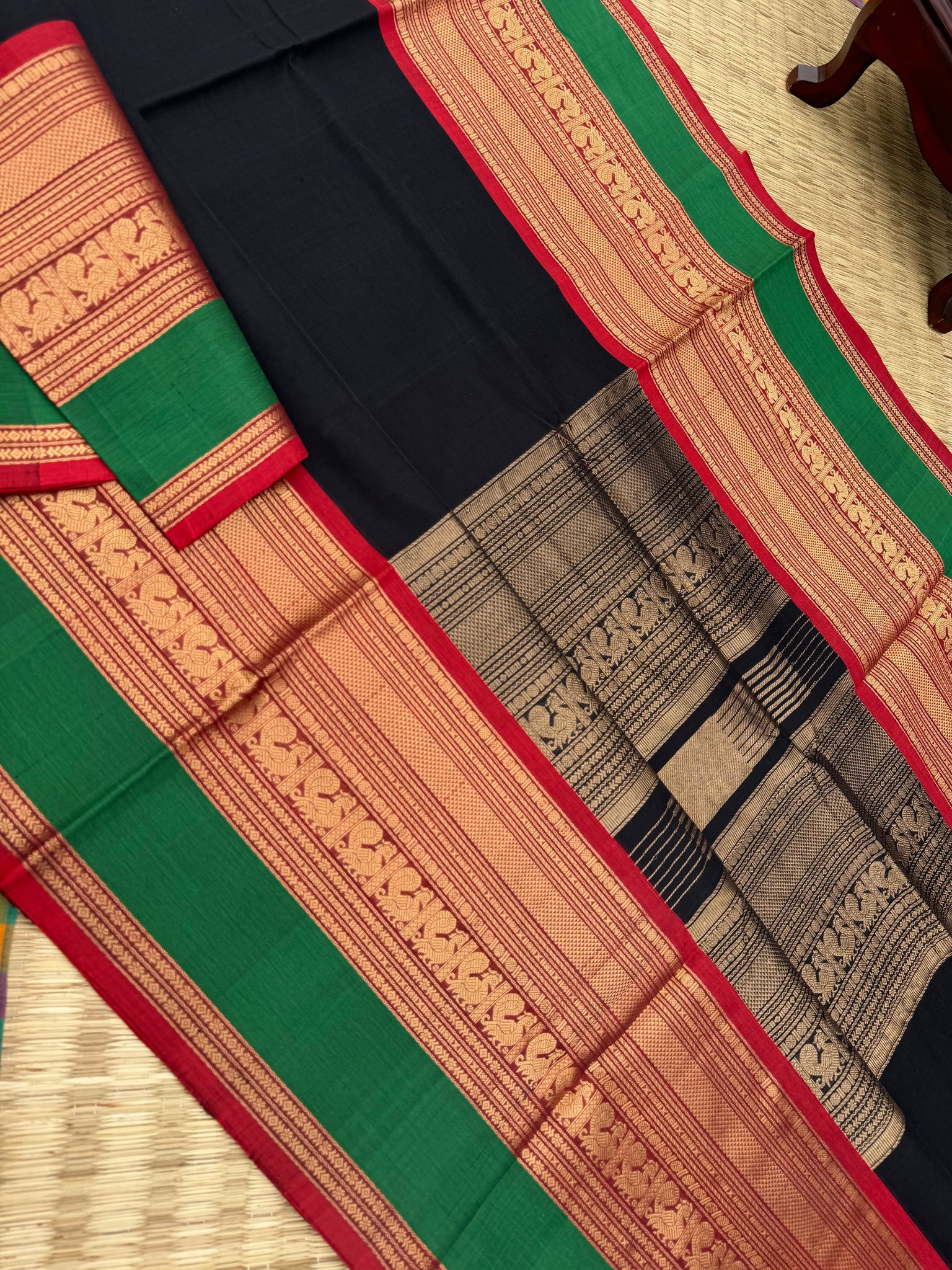 Zari Kissed Silk Cotton - gorgeous black with grand woven borders
