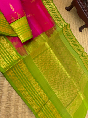 Korvai Silk Cotton - pink and apple green