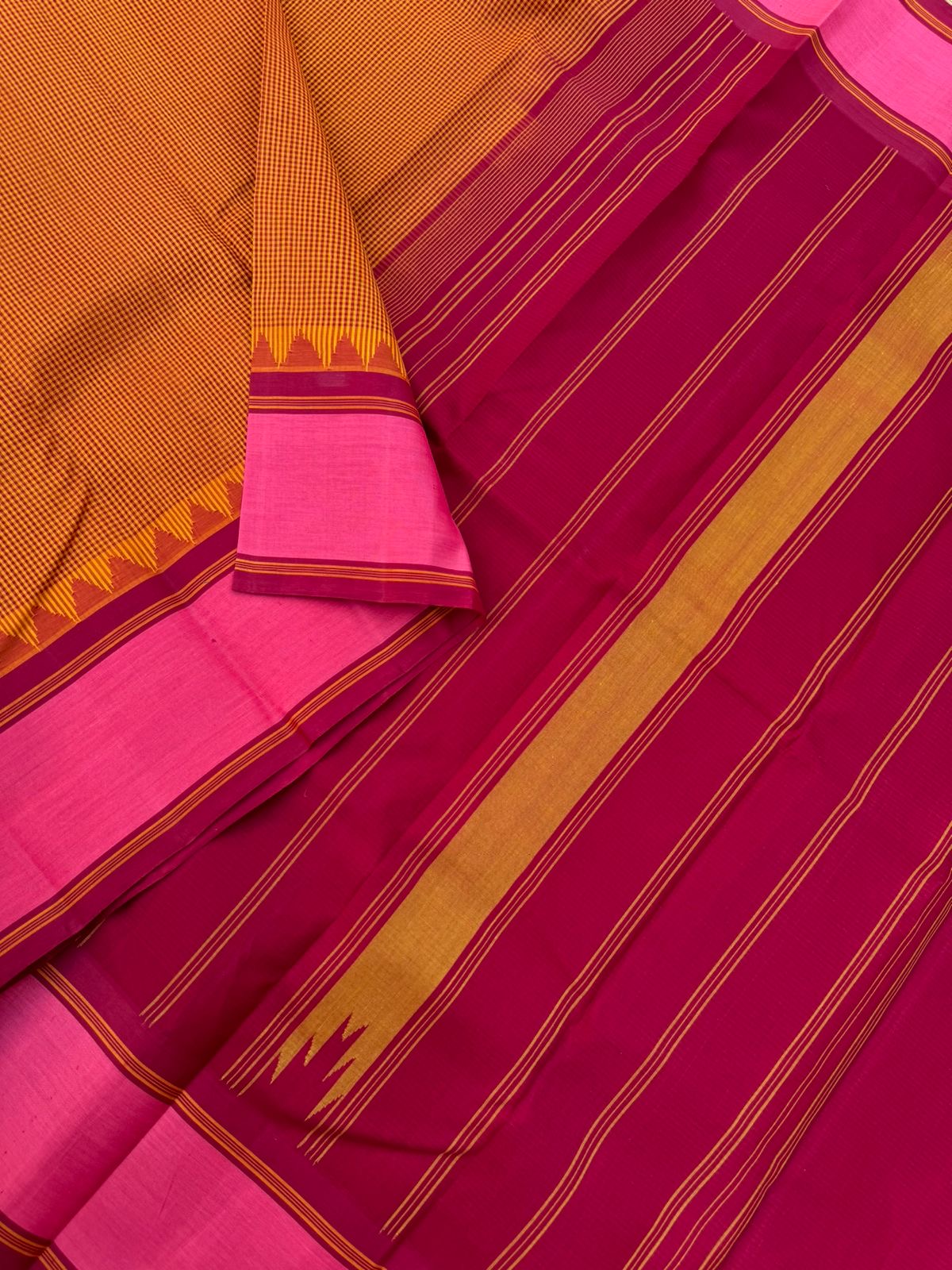 Signature Silk Cotton -mustard and aaraku kasa kasa kattam with burnt pink borders