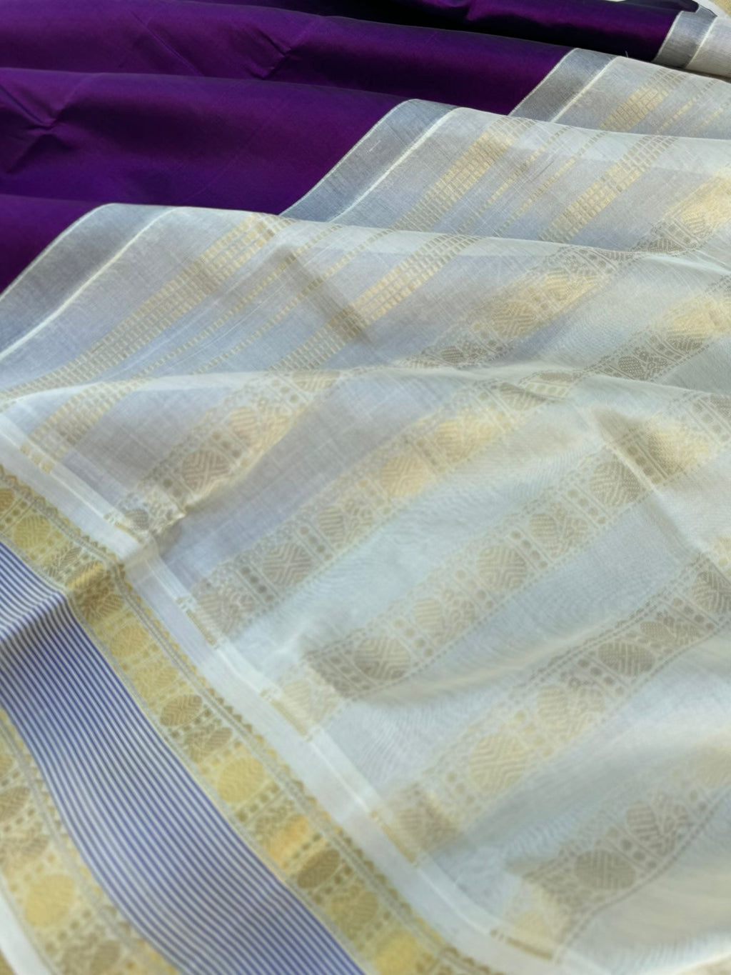 Korvai Silk Cottons - brinjal purple and off white