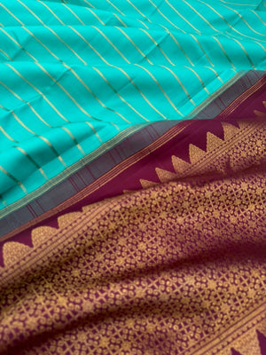 Mohaa - Rarest Borderless Kanchivarams - teal borderl veldhari the best part of this saree is the short pallu ( vintage style ) and grand butta woven blouse