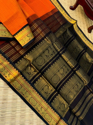 Korvai Silk Cottons - burnt orange and black podi kattam