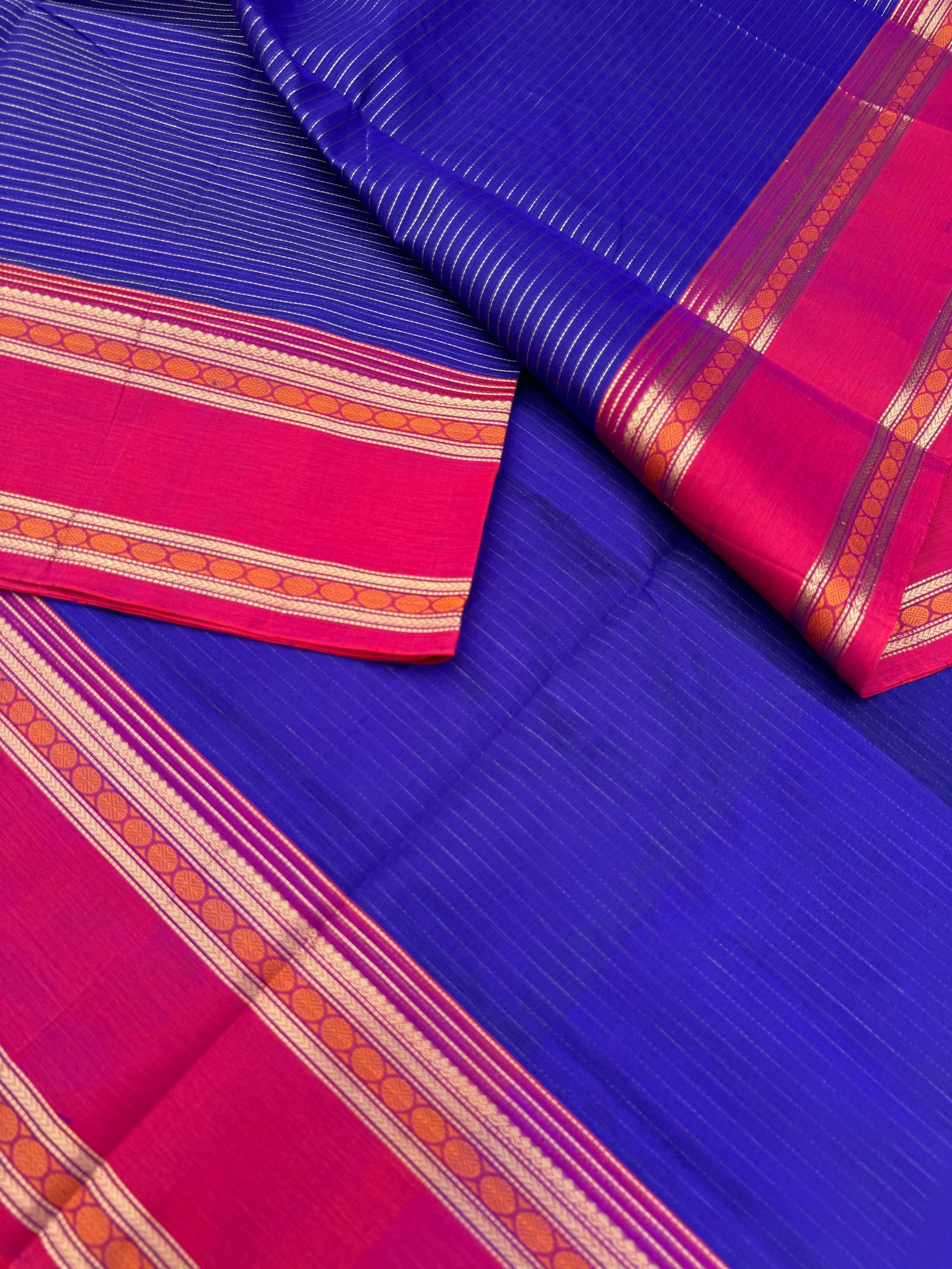 Zari Kissed Silk Cotton - royal blue vairaoosi with all traditional borders and pallu