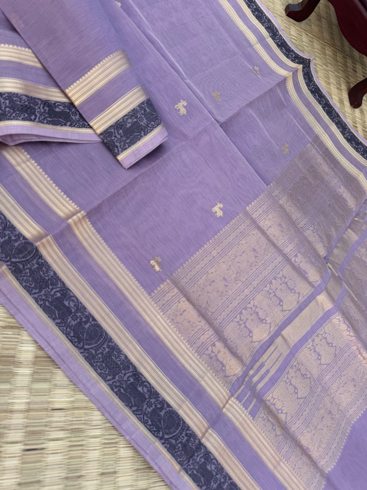 Pastels on Zari Kissed Silk Cotton - a burnt pastel lavender